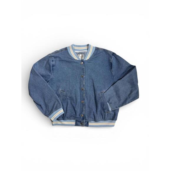 NWT Madden Girl Denim Varsity Bomber Jacket Size XL - Picture 2 of 14
